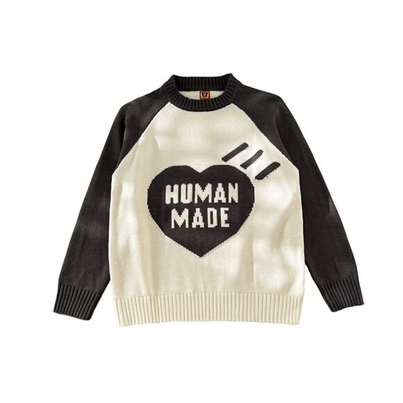 Contrast Color Raglan Sleeve Heart Jacquard Knit Sweater Human Made - Picture 1 of 6